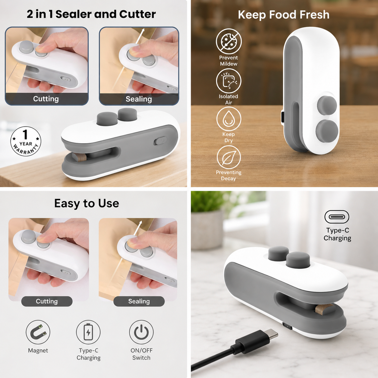 2-in-1 Mini Bag Sealer & Cutter (Rechargeable)