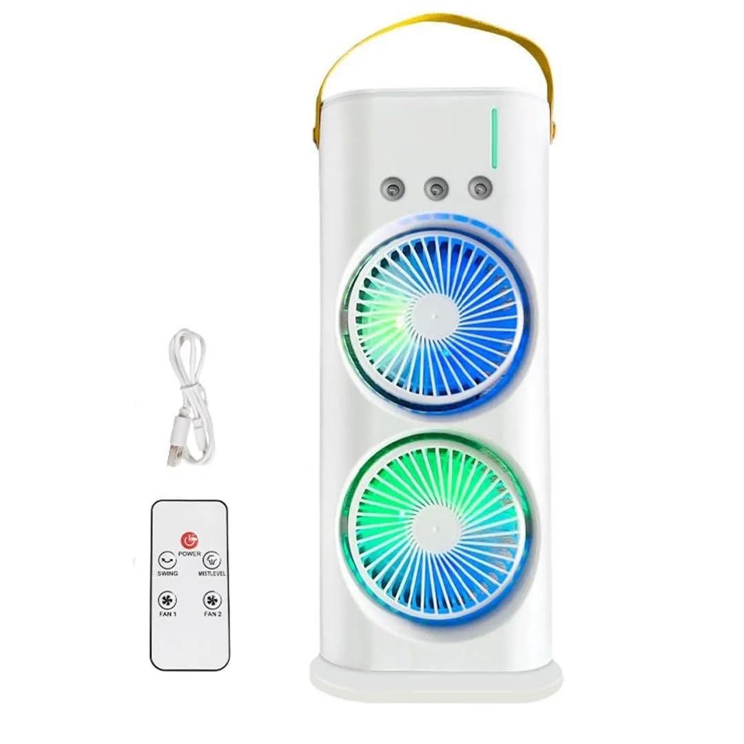 Portable Double Mist Air Cooler Fan – Rechargeable Mini AC with Remote
