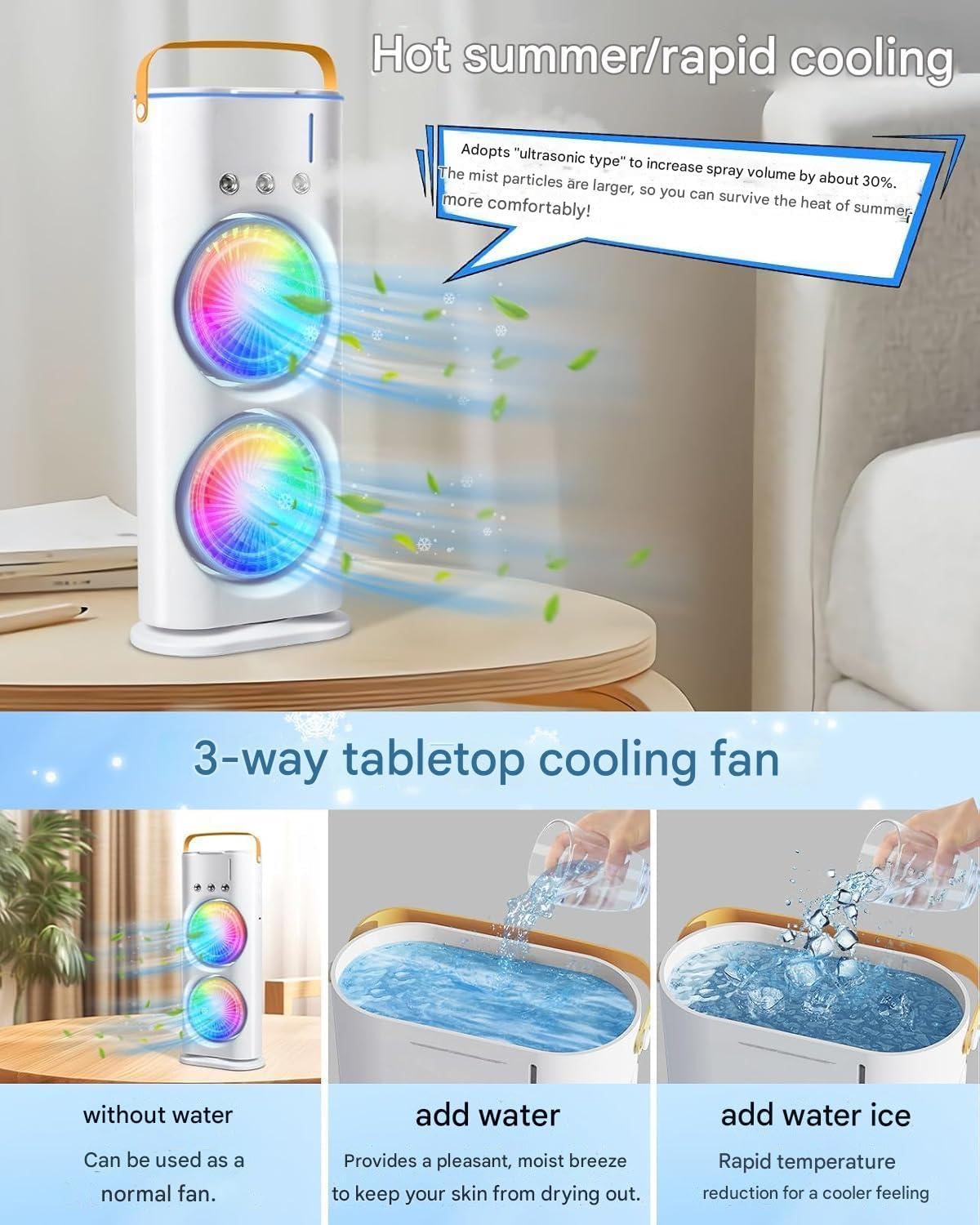 Portable Double Mist Air Cooler Fan – Rechargeable Mini AC with Remote