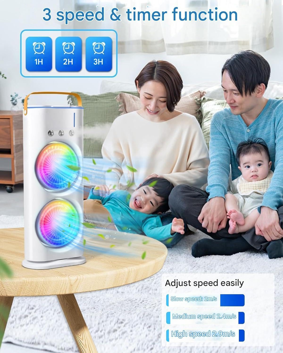 Portable Double Mist Air Cooler Fan – Rechargeable Mini AC with Remote